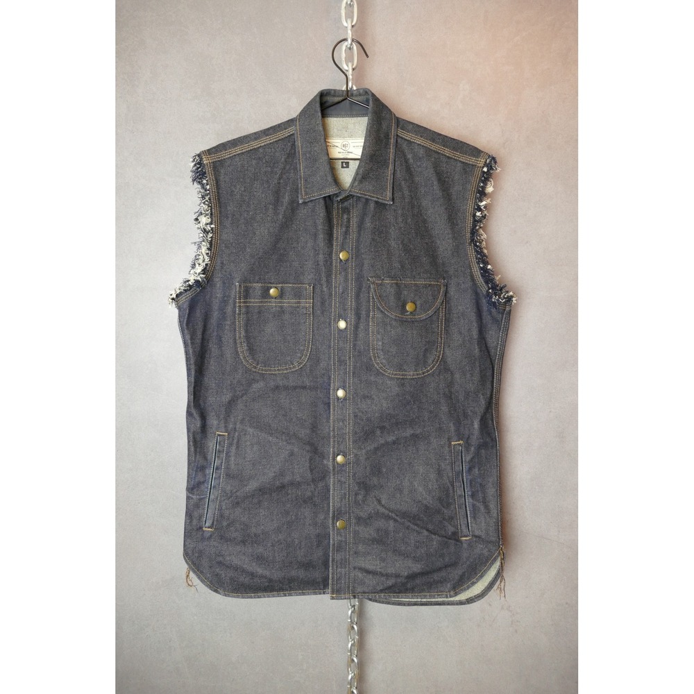 RGT Denim‎ Vest Mens Large Frayed Sleeveless Jean Jacket Button Up